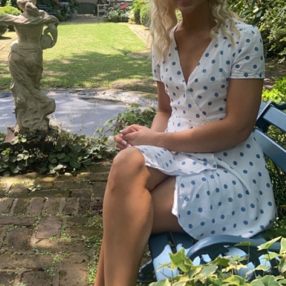 Gili Mini Wrap Dress in Blue Polka Dot - Picture 2 of 6